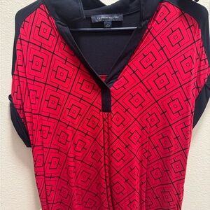 Tommy Hilfiger Black and Red Geometric V-Neck Top